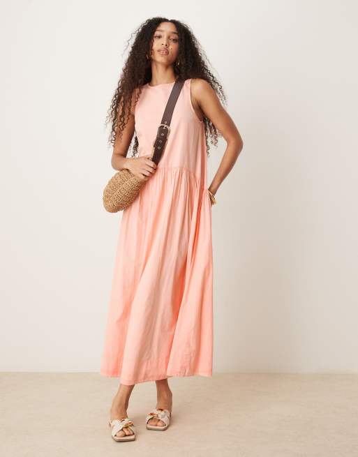 ASOS DESIGN – Midi-Hängerkleid in Blushed Apricot mit tiefer Taille und U-Boot-Ausschnitt, 2 von 4