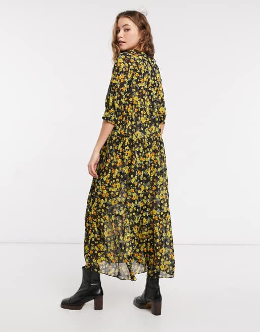 ASOS DESIGN – Midi-Hängerkleid in Oversized-Passform mit Blumenprint auf dunklem Hintergrund, 2 von 4