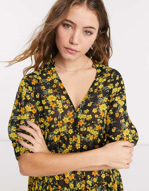 ASOS DESIGN – Midi-Hängerkleid in Oversized-Passform mit Blumenprint auf dunklem Hintergrund, 3 von 4