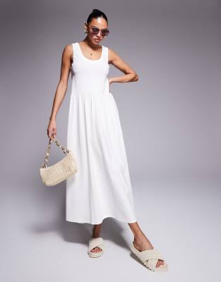 ASOS DESIGN - Midi-Hängerkleid in Wollweiß mit Raffung und U-Ausschnitt