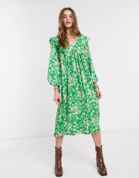 ASOS DESIGN – Midi-Hängerkleid mit grünem Blumenmuster