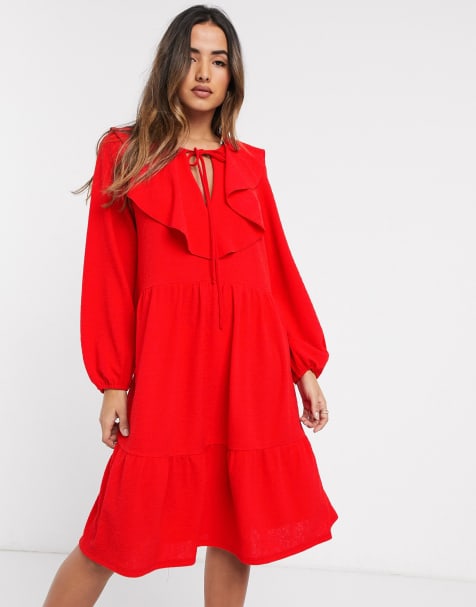 ASOS DESIGN – Midi-Hängerkleid mit Rüschenkragen