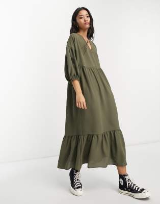 ASOS DESIGN - Midi-Hängerkleid zum Reinschlüpfen in Khaki-Grün