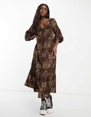 ASOS DESIGN - Midi-Hängerkleid zum Reinschlüpfen mit Animal-Print in Naturtönen-Bunt