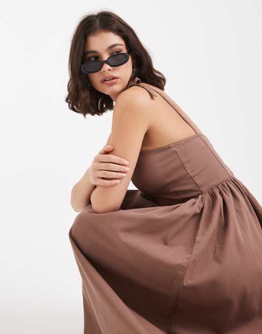 ASOS DESIGN – Midi-Jeanskleid im Ballerina-Design in Mokkabraun, 3 von 4
