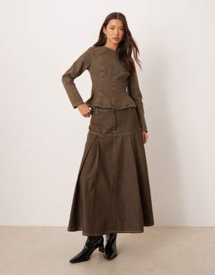 ASOS DESIGN - Midi-Jeansrock mit doppeltem Faltendesign-Grün