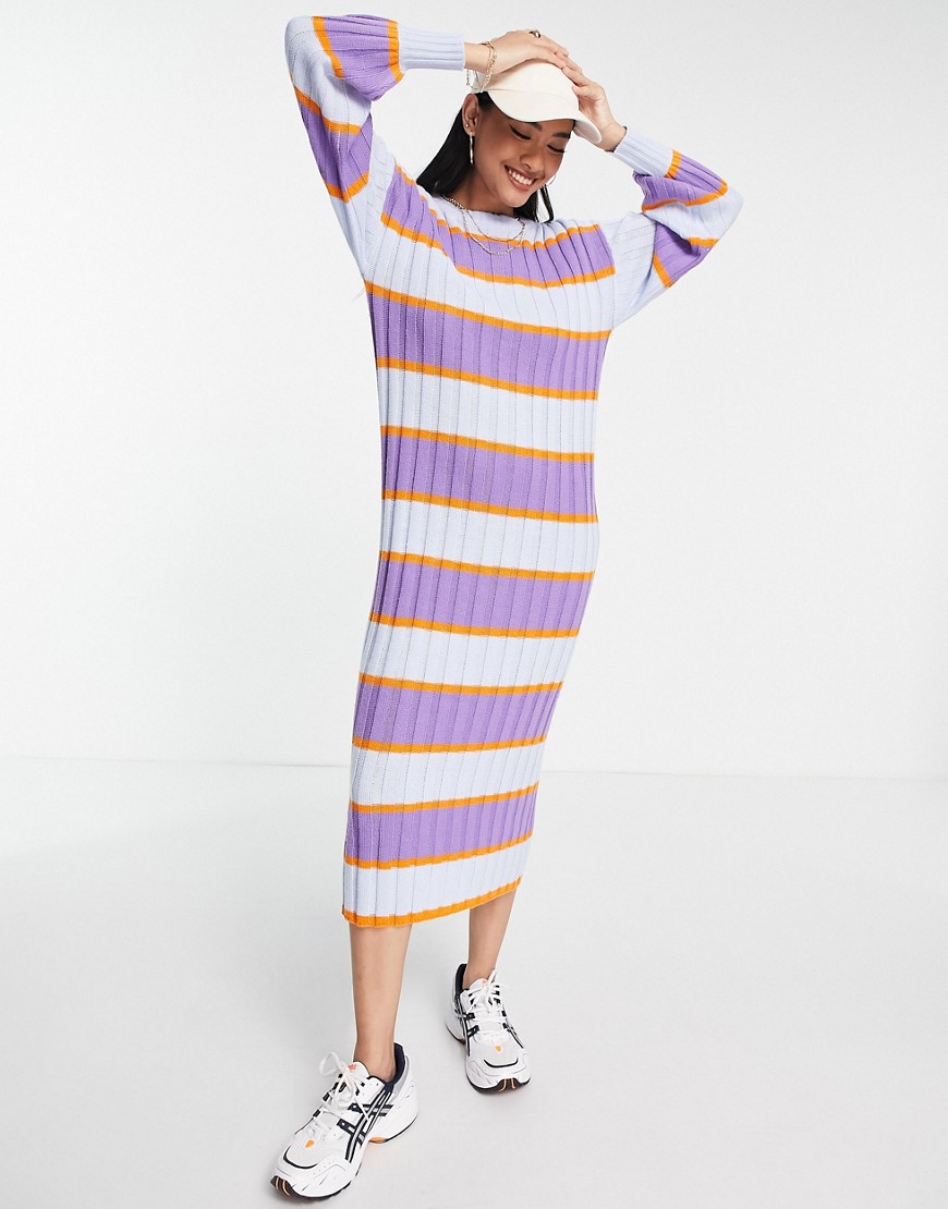 ASOS DESIGN midi jumper dress in lilac and orange stripe-Multi