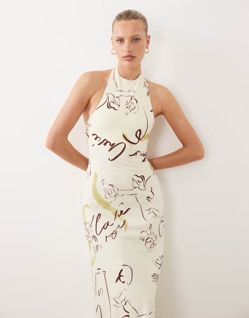 ASOS DESIGN - Midi jurk met A-lijn en halternek in conversatieprint, 2 van 4
