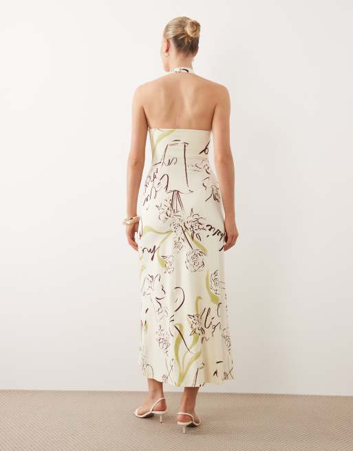 ASOS DESIGN - Midi jurk met A-lijn en halternek in conversatieprint, 3 van 4