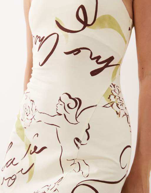 ASOS DESIGN - Midi jurk met A-lijn en halternek in conversatieprint, 4 van 4