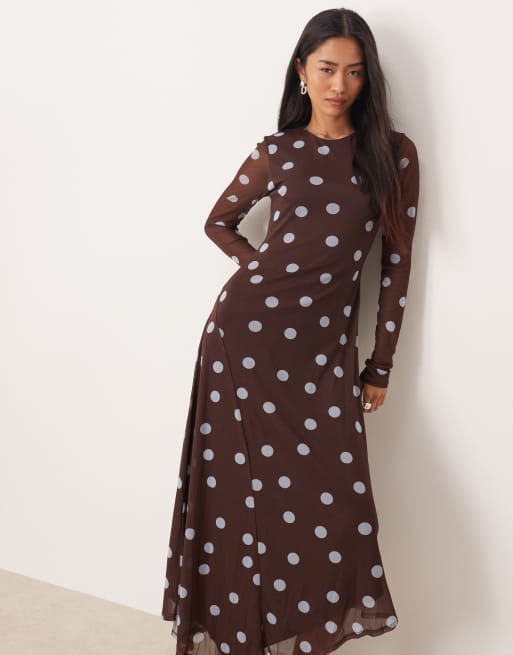 ASOS DESIGN - Midi jurk met asymmetrische zoom in stippenprint, 2 van 4