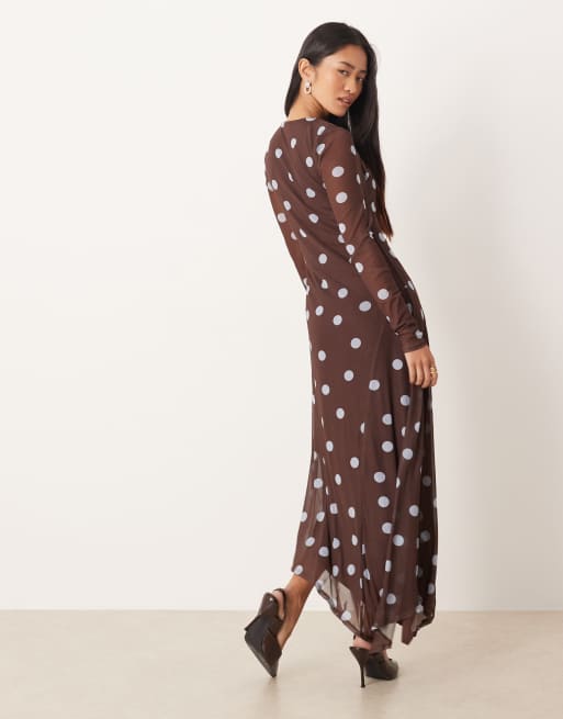 ASOS DESIGN - Midi jurk met asymmetrische zoom in stippenprint, 3 van 4