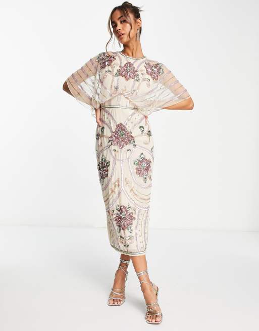 ASOS DESIGN - Midi-jurk met blousonmouwen en art nouveau versieringen , 4 van 4
