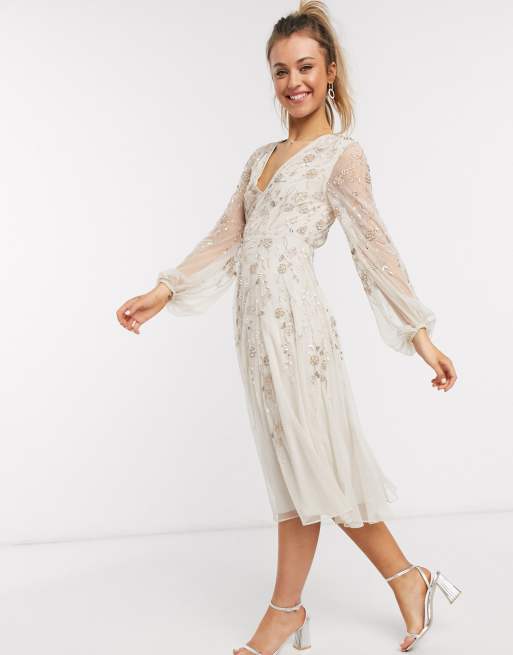 ASOS DESIGN - Midi-jurk met blousonmouwen en delicate bloemenversiering