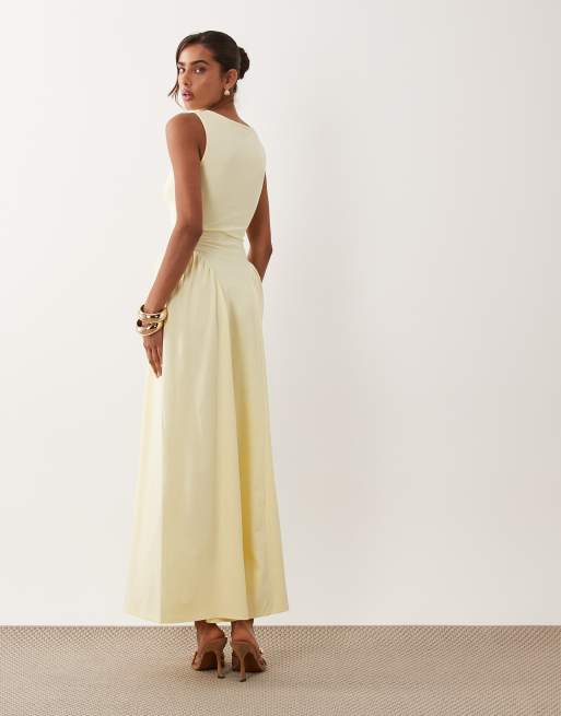 ASOS DESIGN - Midi jurk met boothals en tailledetail in geel, 4 van 4