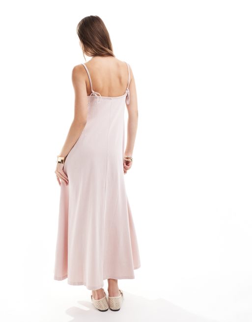 ASOS DESIGN - Midi jurk met camibandjes, A-lijn en wassing in roze, 3 van 4