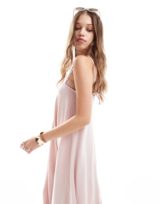 ASOS DESIGN - Midi jurk met camibandjes, A-lijn en wassing in roze, 4 van 4