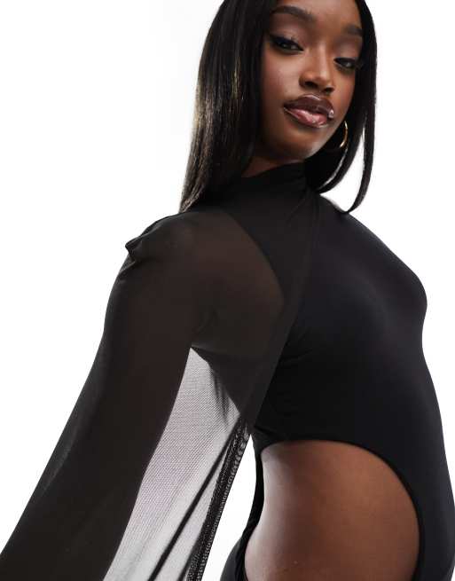 ASOS DESIGN - Midi-jurk met capesjaal in zwart, 2 van 4