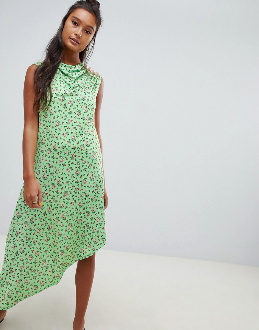 ASOS DESIGN - Midi-jurk met fijne print en knoopdetail-Multi