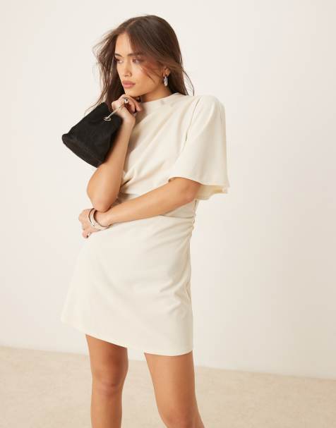 ASOS DESIGN - Midi-jurk met fladdermouwen en ruches in wit - view 1