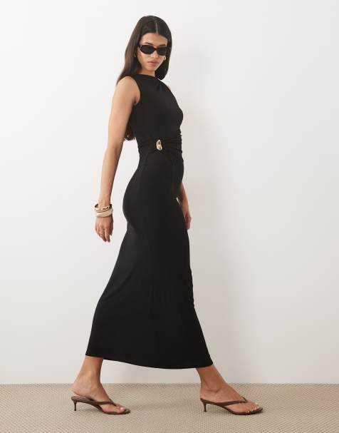 ASOS DESIGN midi jurk met gedraaid hardwaredetail in zwart - view 1