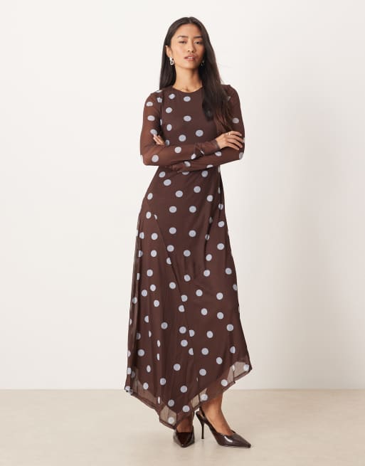 ASOS DESIGN - Midi-jurk met gedraaide hals, print en asymmetrische zoom