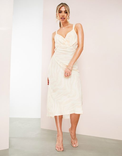 ASOS DESIGN - Midi-jurk met gedrapeerde halsdetail, gestrikte achterkant en abstracte print, 4 van 4