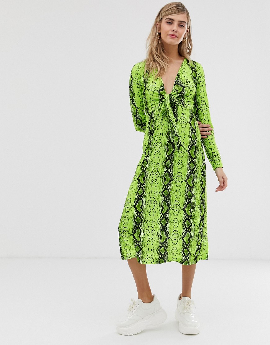 ASOS DESIGN - Midi-jurk met geknoopte voorkant en slangenprint-Multi