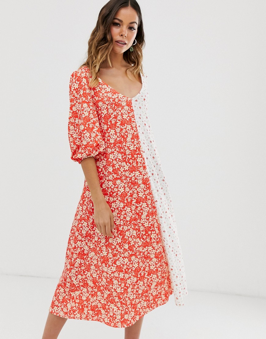 ASOS DESIGN - Midi-jurk met gemengde print-Multi