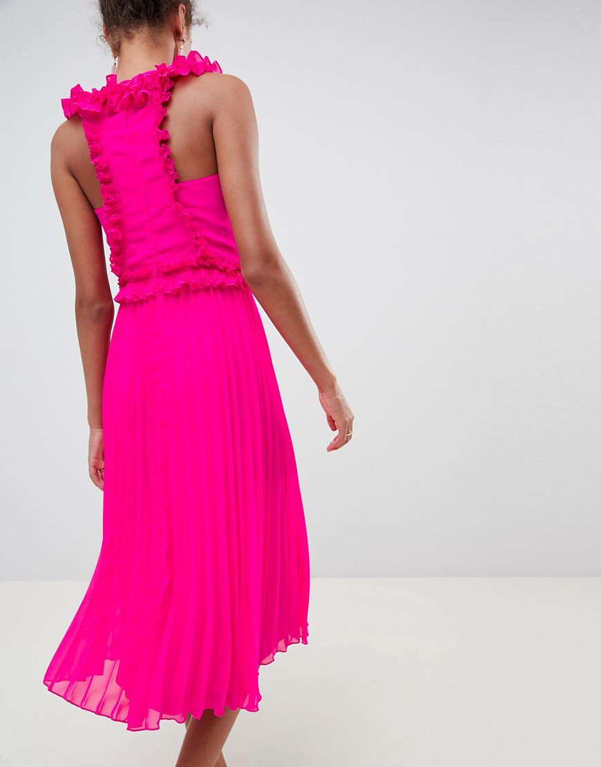 ASOS DESIGN - Midi-jurk met geplooide ruches-Roze