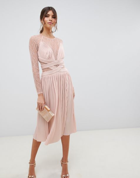 ASOS DESIGN - Midi-jurk met kant en plooien