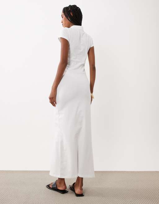 ASOS DESIGN - Midi-jurk met kapmouwtjes en rouleau-lus in crème, 4 van 4