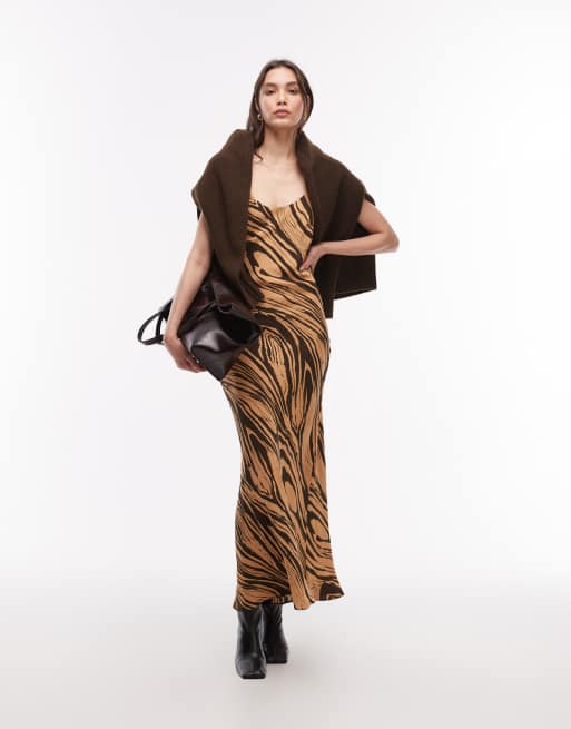 ASOS DESIGN - Midi-jurk met kapmouwtjes in zwarte marmerprint, 2 van 4