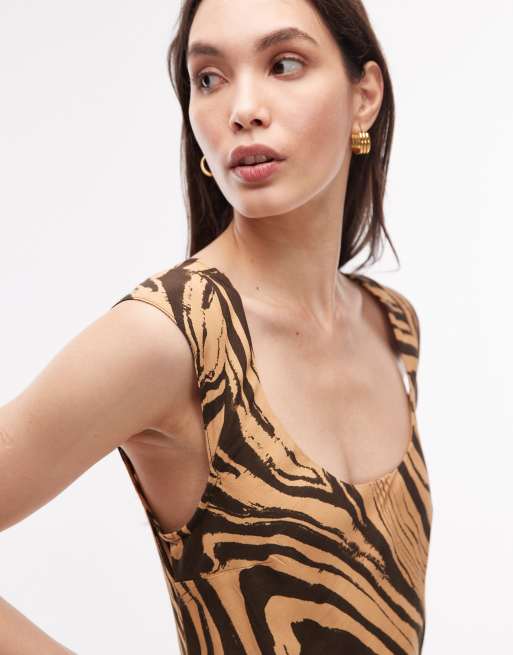 ASOS DESIGN - Midi-jurk met kapmouwtjes in zwarte marmerprint, 3 van 4