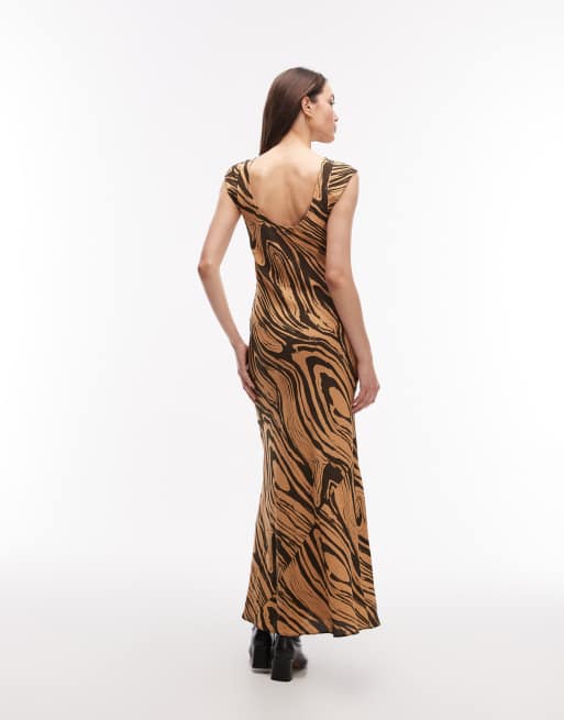 ASOS DESIGN - Midi-jurk met kapmouwtjes in zwarte marmerprint, 4 van 4