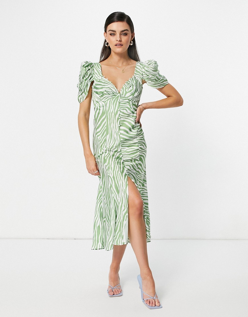 ASOS DESIGN - Midi-jurk met knopen en gedrapeerde schouders in zebraprint-Meerkleurig