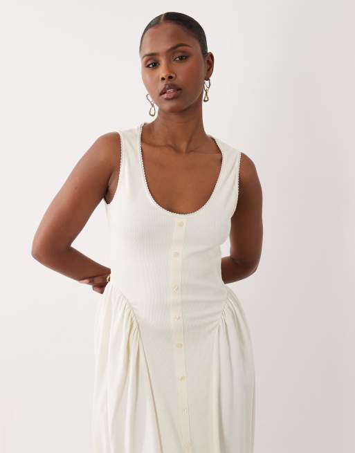 ASOS DESIGN - Midi-jurk met knopen en picotrandje in neutraal, 2 van 4