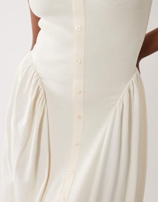 ASOS DESIGN - Midi-jurk met knopen en picotrandje in neutraal, 3 van 4
