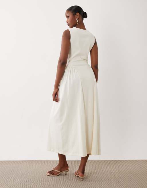 ASOS DESIGN - Midi-jurk met knopen en picotrandje in neutraal, 4 van 4