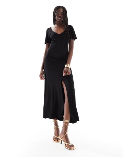 ASOS DESIGN - Midi jurk met korsetdetail in zwart - view 1
