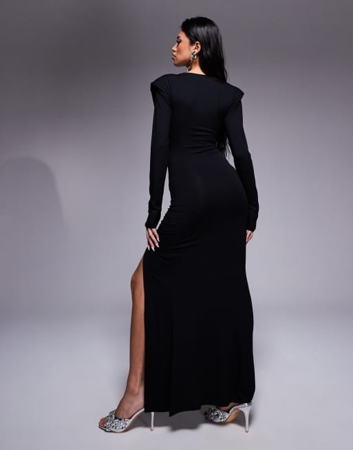 ASOS DESIGN Midi jurk met lange mouwen, schoudervulling en