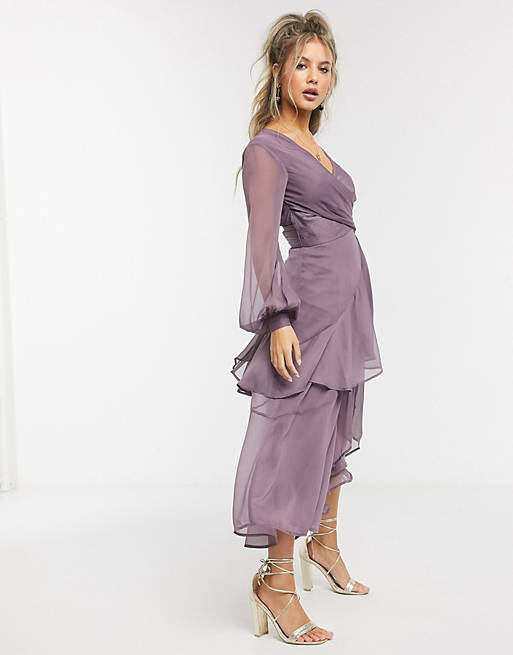 ASOS Synthetisch Asos Design Maternity Midi-jurk Met Ruches Gestrikte Veters Aan in het Oranje Dames Kleding voor voor Rokken voor Maxirokken 