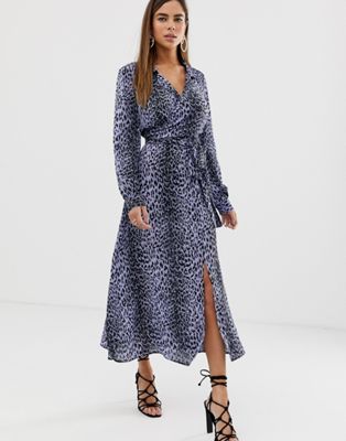 ASOS DESIGN - Midi-jurk met overslag vooraan en luipaardprint-Multi
