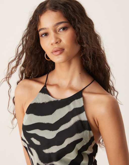 ASOS DESIGN - Midi jurk met racer halslijn en naaddetails in zebraprint, 3 van 4