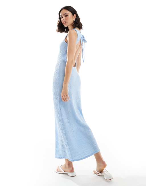 ASOS DESIGN - Midi jurk met rechte hals, textuur en open achterkant in blauw