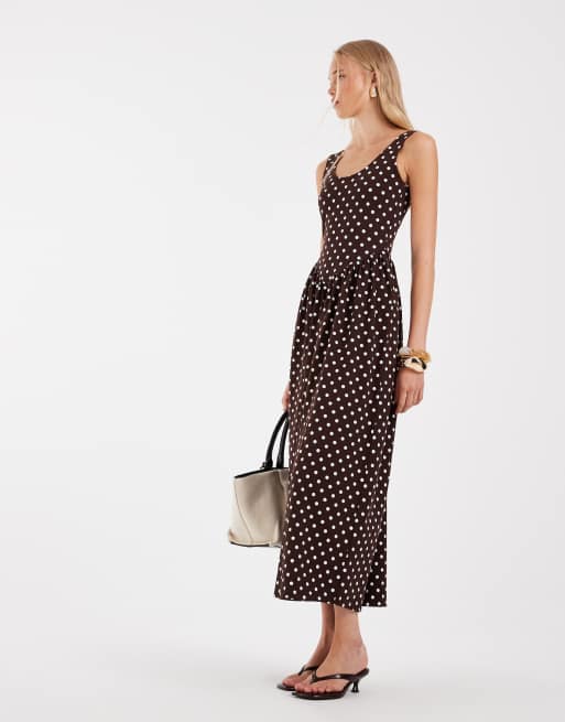 ASOS DESIGN - Midi jurk met stippen in bruin, 2 van 4