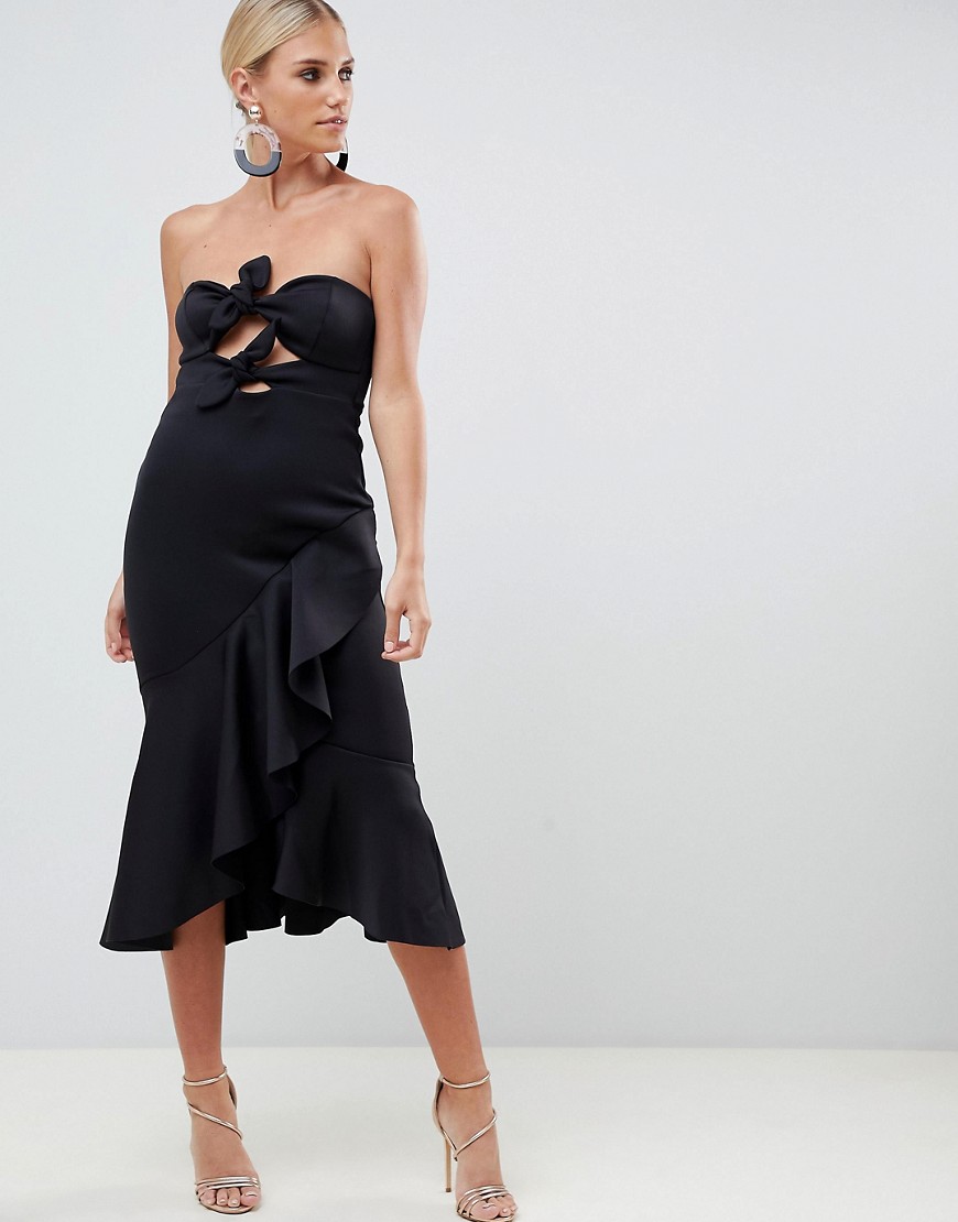 ASOS DESIGN - Midi-jurk met stroken in bandeau-model en geknoopte voorkant-Zwart
