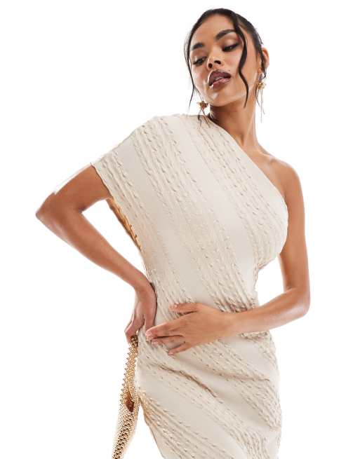 ASOS DESIGN - Midi-jurk met structuur en gevlochten detail in crème, 2 van 4