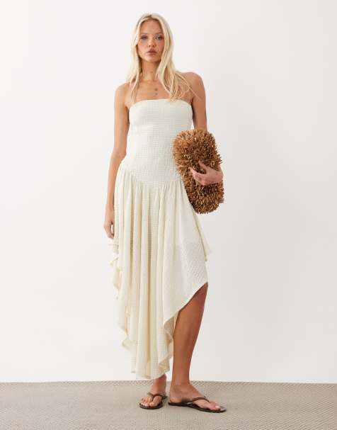 ASOS DESIGN midi jurk met textuur en asymmetrische zoom - view 1
