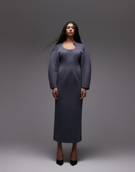 ASOS DESIGN - Midi jurk met uitsnijding in antracietgrijs